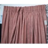CURTAINS, a pair, in a russet woven fabric, lined and interlined,