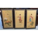 CHINESE SILK SCREENS, a set of six, with representations of birds, flowers and women, each 89.