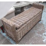 OTTOMAN, with lift up lid in wicker, 127cm L.