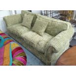 SOFA, green and tan striped, approx 235cm W.