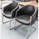SEDUS SILENT RUSH VISITOR CHAIRS, a pair, black leather on chromed metal tubular supports, 57cm H.