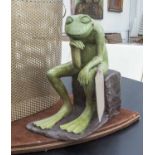 BRONZE GREEN FROG, seated, 30cm H.