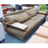 TIMOTHY OULTON LOGGIO SOFA, large two seater, in beige leather with wooden arms, 247cm L.