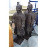 CHINESE WARRIORS, a pair, in black resin finish, 113cm H.