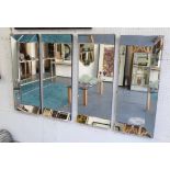 BEVELLED MIRROR, in four sections, with mirrored surround, 160cm (160cm x 4) x 100cm.