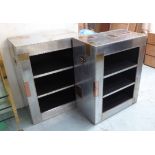 BOOKCASES, a pair, aviation style, with two shelves in aluminium cladding, 72cm x 40cm x 91cm H.