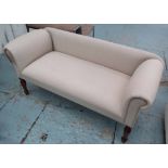 SOFA, two seater, in neutral fabric on turned supports, 134cm L.