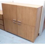 SIDE CABINET, having four cabinet doors enclosing glass shelves, with chrome handles,