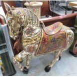 HORSE, wooden, carved and ornately decorated, 106cm x 121cm H.