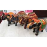 ELEPHANTS, two pairs, finely carved and ornately painted, largest 41cm L.