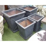 PLANTERS, two pairs, slate grey, square with cross design, two large 55cm H x 47cm W,