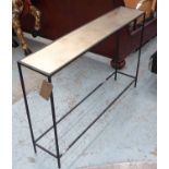 CONSOLE TABLE, with gilded top, on a metal base, 118cm x 25cm x 79cm H.