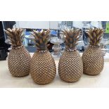 PINEAPPLES, a set of four, in gilded resin finish, 30cm H.