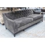 SOFA, two seater, in dark grey buttoned fabric, 210cm long.