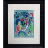 MARC CHAGALL 'Harlequin with Flowers', lithograph 1962-1968, Ateliers Sauret, Mourlot, Draegar,