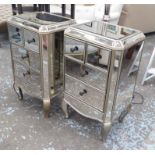 MIRRORED SIDE CHESTS, a pair, with three drawers, each 46cm W x 35cm D x 78cm H.