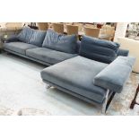 ARKETIPO EGO CORNER SOFA, by Manzoni & Tapinassi, in blue velvet, on a metal supports,