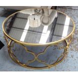 LOW TABLE, circular with metal gilded frame base, 79cm diam x 35cm H.