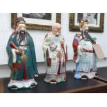 CHINESE IMMORTAL FIGURES, three, polychrome porcelain, each 40cm H approx.
