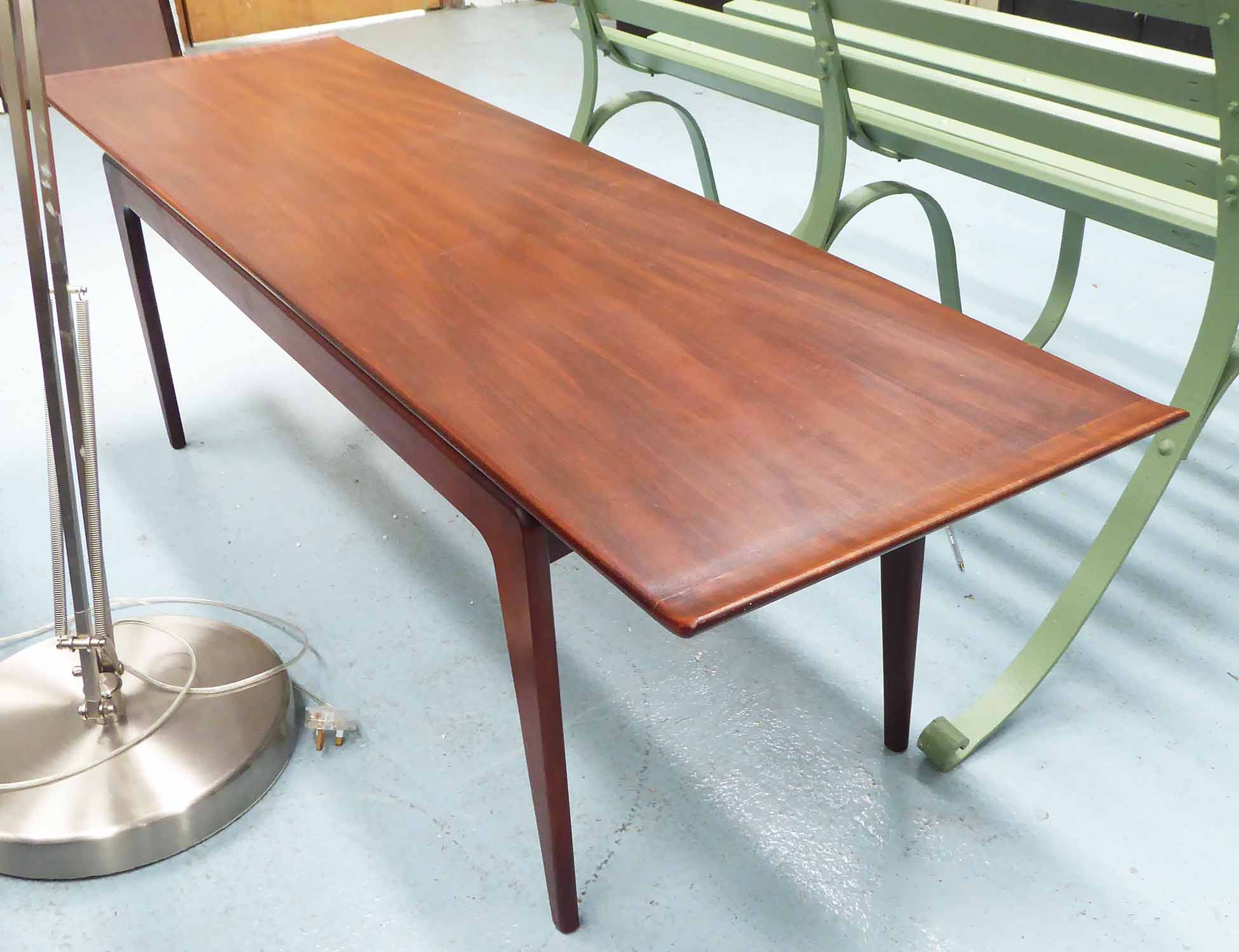 1960'S LOW TABLE, in Danish teak on rounded supports, 159cm x 45cm x 48cm H.