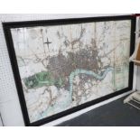 MAP OF LONDON, reproduced from 1806 by Edward A Mogg, in black frame 91cm x 133cm.
