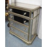 MIRRORED CHEST, with three drawers, 96cm W x 50cm D x 106cm H.