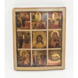 19TH CENTURY RUSSIAN ICON, depicting nine vignettes portraying scenes from the life of Christ,