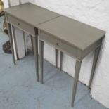 BEDSIDE TABLES, a pair, painted, with frieze drawer, each 51cm W x 36cm D x 75cm H.