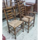 DINING CHAIRS, a set of eight, Georgian style beech and ash including two carvers,