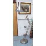 FLOOR STANDING ANGLEPOISE INSPIRED LAMP, in brushed steel on a weighted circular base, 160cm H.