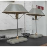 TABLE LAMPS, a pair, French style in painted metal finish with shades, 41cm high.