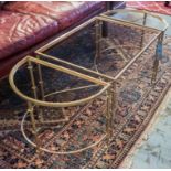 LOW TABLES, three gilt metal framed,