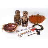 MASAI BEADED NECK ORNAMENT, two Oceanic carved wooden fertility figures,