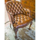 DESK CHAIR, George III design, faded tan brown leather, with curved deep button upholstered back,