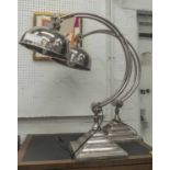READING LAMPS, a pair, polished metal of large proportions, each approx. 78cm H.