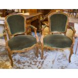 FAUTEUILS, a pair, late 19th/early 20th century, French walnut, Louis XV style,