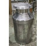 MILK CHURN, mid 20th century polished steel, with lid and handles, stamped 'M C D 1966',