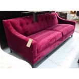 SOFA, with slope arms and button back, upholstered in Zoffany red velvet,