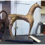 BRONZE HORSE (signed), gilt and patinated on marble base (slight faults to plinth),