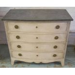 BOWFRONT CHEST, Regency style light and dark grey painted of four drawers, 79cm H x 89cm x 47cm.