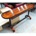 CONSOLE TABLE, oval shaped, in fruitwood with ebony edging, 154cm x 41cmx 71cm H.