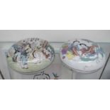 DRESSING TABLE BOXES, a pair, with Chinese ceramic decoration, 19cm diam.