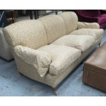 GEORGE SMITH SOFA, Howard style, feather filled, padded deep cushion with rounded back and arms,