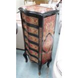 NARROW CHEST, Boulle style, black lacquer and brass inlaid, with six drawers below,