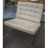 BARCELONA ARMCHAIRS, a pair, white button upholstered leather,