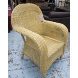 VERANDAH ARMCHAIR, straw coloured wicker with arched wing back.