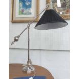 DESK LAMP, adjustable, polished metal with black shade, approx. 80cm H.