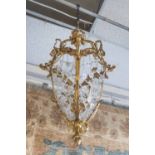 HANGING LANTERN, 1920's French gilt bronze and beaded, 75cm H.