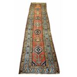 FINE ANTIQUE HERIZ RUNNER, 380cm x 91cm,