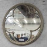MIRROR, circular, in distressed effect painted frame, 91cm diam.